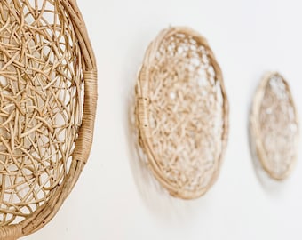 Cestas de pared tejidas a mano, decoración rústica bohemia para el hogar