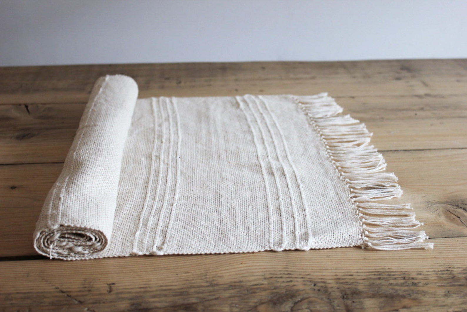 Woven cream table runner natural cotton table runner boho Etsy