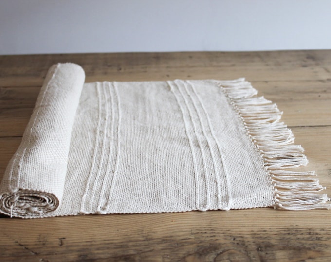 Natural cream cotton table runner with jute stripe