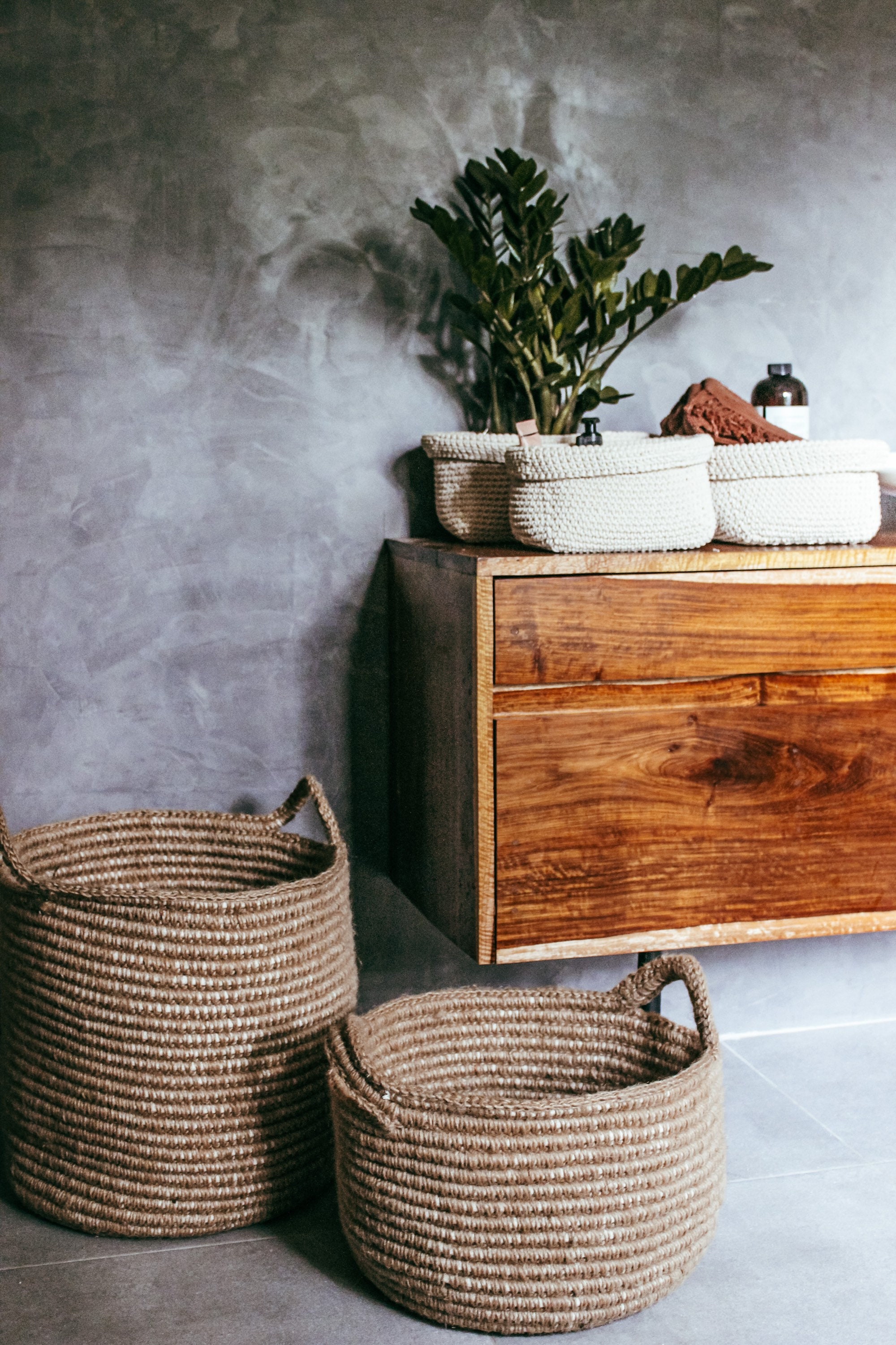 Round Natural Woven Jute Storage Basket Laundry Basket Etsy