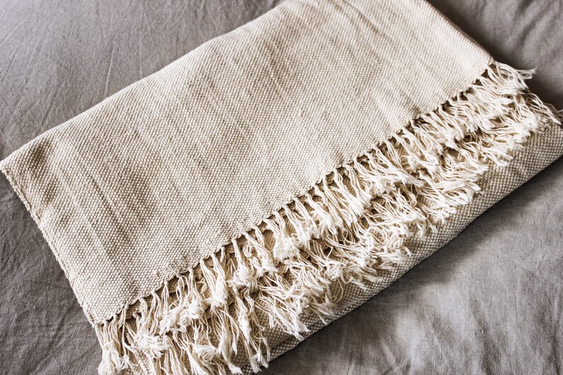 Hand woven throw natural cotton throw beige cotton throw Etsy