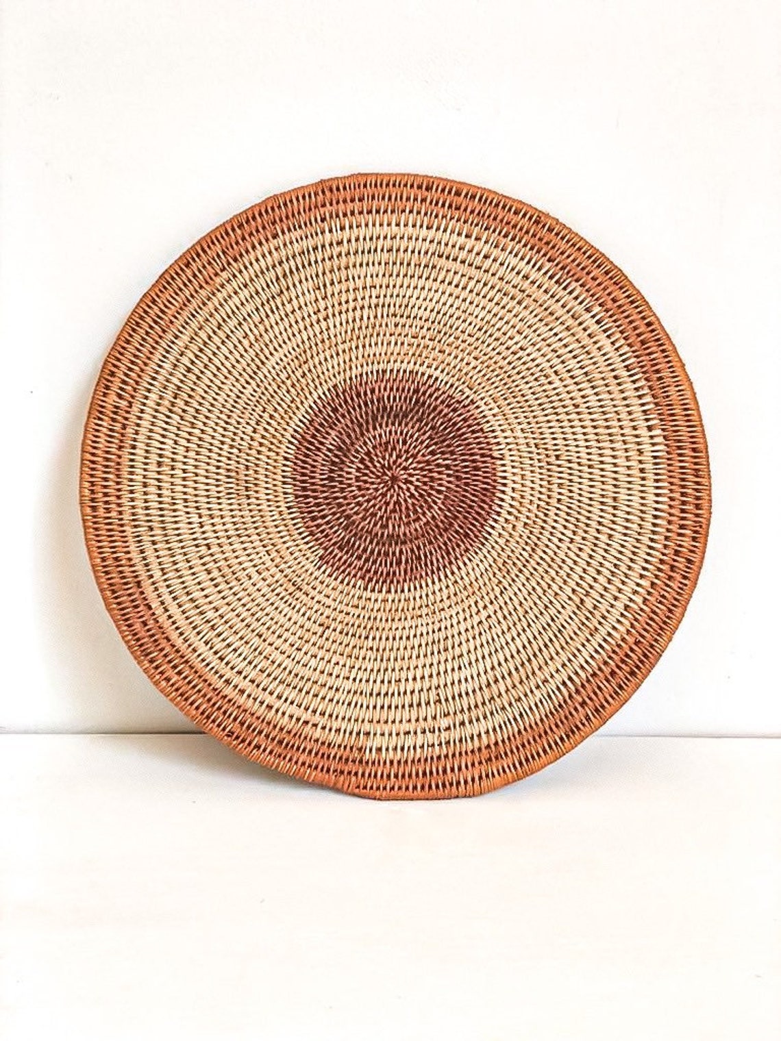 Woven round wall placemats set of 5 black tan and natural Etsy