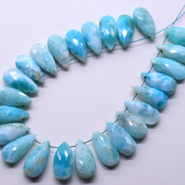 Larimar Faceted Pear Shape Briolettes 7x15.mm Approx 1.Match Pair Natural Top Quality Wholesale Price.