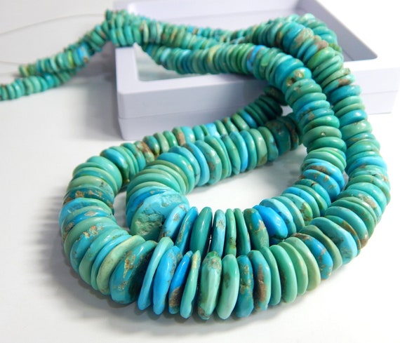 Turquoise Sleeping Beauty Wheel Shape Smooth Tyre Beads | Etsy