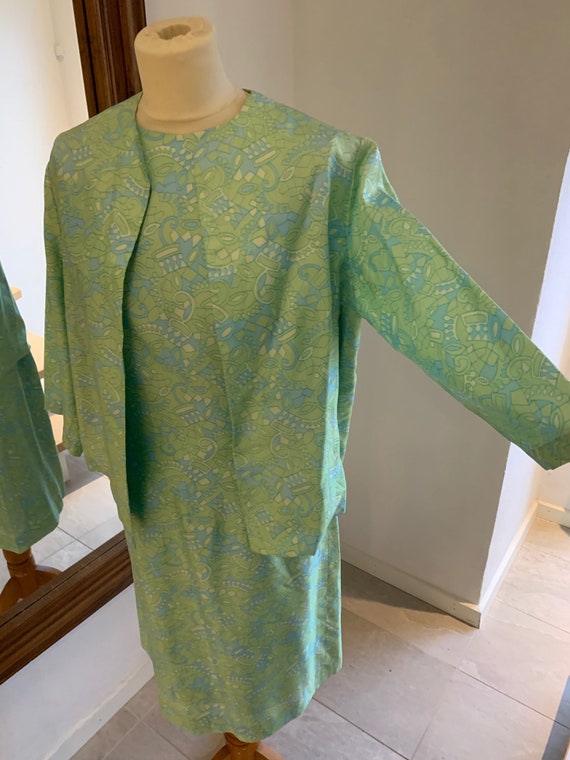 Vintage green 60s dress whith matching jacket, Ma… - image 8