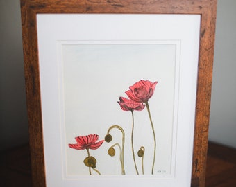 Molly Suzanne Co | Poppy Watercolor Flower Original | 8x10 print, matted and framed | Ready to hang