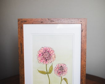 Molly Suzanne Co | Zinnia Watercolor Flower Original | 8x10 print, matted and framed | Ready to hang