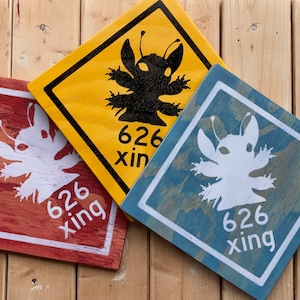 Experiment 626 crossing wood wall sign inspired by Disney lilo and stitch