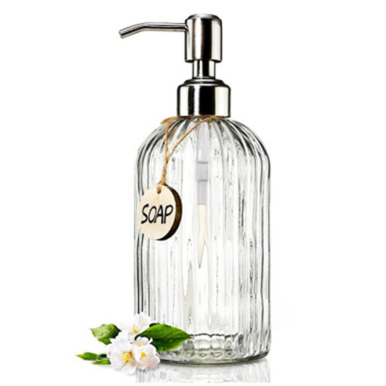 Distributeur de savon en verre avec pompe en acier inoxydable Etsy