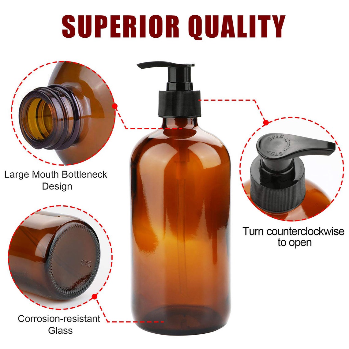 16oz Empty Press Pump Bottles Amber Glass Storage Bottle Etsy