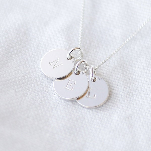 Sterling Silver Initial Disc, Hand Stamped Letter, Initial Jewelry, Girlfriend Necklace, Name Necklace, Personalised Round Initial Disc