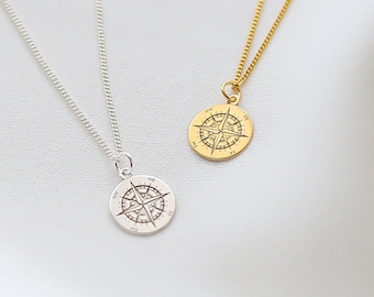 Compass Necklace, Friendship Necklace, Sterling Silver, 24k Gold Vermeil, Travel Lover Gifts, Gift For Her