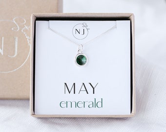 May Birthstone Necklace, May Emerald Necklace, May Birthday Gift, Emerald Birthstone Gift, Born in May Necklace Gift, Sterling Silver Gifts