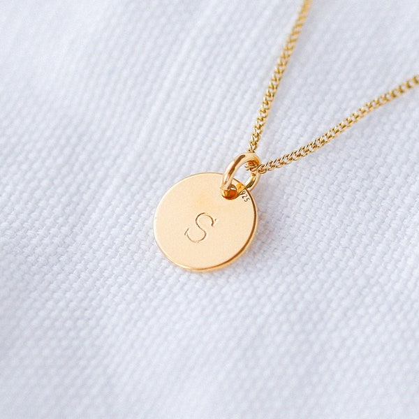 Initial Disc Necklace, Personalised Round Initial Disc, 24k Gold Plated, Hand Stamped Letter, Girlfriend Necklace,Birthday Monogram Necklace