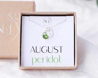 August Birthday Gift, Birthday Gift For Her, August Birthstone Necklace, Peridot Birthstone & Initial Necklace, Peridot Birthstone Jewelry