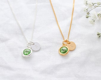 Birthday Gift For Her, August Birthstone Necklace, Peridot Birthstone & Initial Necklace, Mum Gift, Sister Gift Idea, Birthday Jewelry Gifts