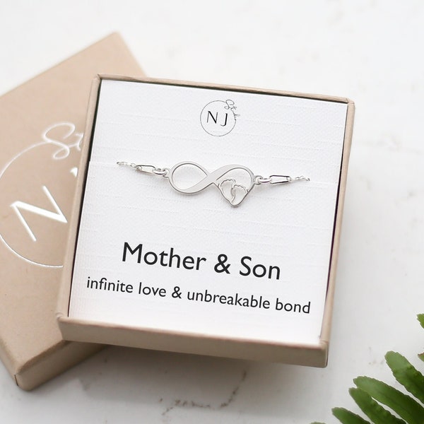 Mother & Son Gift, Mother Daughter Gift, Sterling Silver Baby Feet Bracelet, New Baby Gift, New Mum Gift, Baby Shower Gift