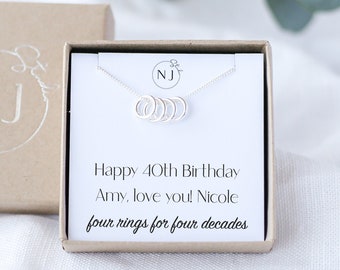 40th Birthday Gift For Women, Sterling Silver, 4 Rings Necklace, Four Circles, 40th Birthday Jewelry, Birthday Gift For Mum,Four Decades