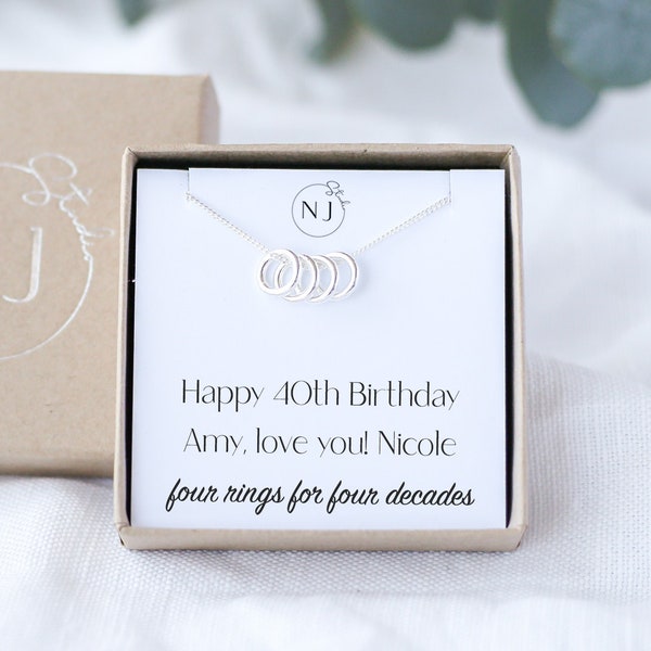 40th Birthday Gift For Women, Sterling Silver, 4 Rings Necklace, Four Circles, 40th Birthday Jewelry, Birthday Gift For Mum,Four Decades