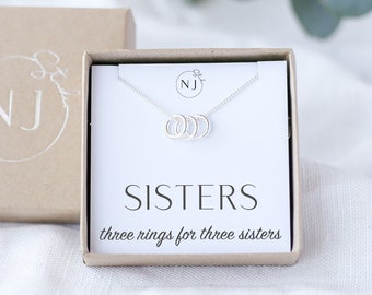 Three Sisters Necklace, Three Sisters Jewellery Gift, Three Rings For Three Sisters, 3 sisters charm necklace gift, 3 rings, sterling silver