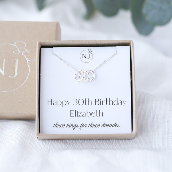 30th Birthday Gift For Her, Three Decades, 30th Birthday Necklace For Women, 3 Circle Necklace, Sterling Silver, Three Rings