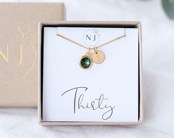 30th Birthday Gift For Her, Thirty Gifts, 30th Birthday Necklace, 30th Birthday Gifts For Women, Initial & Birthstone Necklace, 30th Jewelry