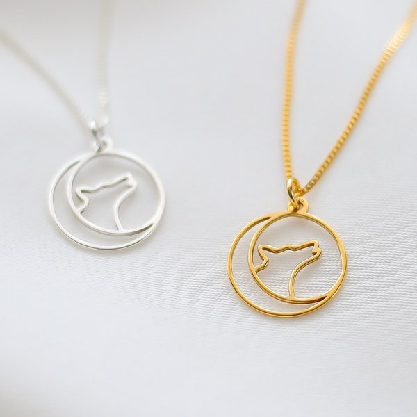 Wolf Necklace, Wolf Moon Pendant, Sterling Silver, 24k Gold Vermeil, Wolf Lover Gifts, Gift For Her