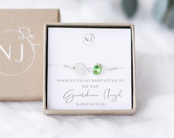 Guardian Angel Bracelet, Gift For Her, Initial & Birthstone Bracelet, Protection Bracelet, 925 Sterling Silver Bracelet