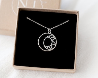 Sun and Moon Necklace In Sterling Silver, Sun Moon Pendant, Birthday Gift For Her, Celestial Jewelry, 24ct Gold Vermeil