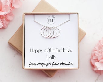 40th Birthday Gift For Her, 4 Rings For 4 Decades, Four Rings Necklace In Sterling Silver, Gifts For Women, 4 Circle Necklace, Four Rings