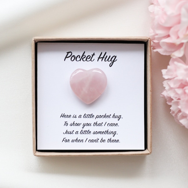 Rose Quartz Heart Pocket Hug - Heart Crystal Pocket Hug, Crystal Gifts, Long Distance Gift, Small Keepsake, Miss You Gift, Pocket Pebble