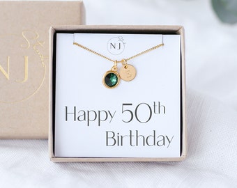 50th Birthday Gift For Her, 50th Birthday Necklace, 50th Birthday Gifts For Women, Initial & Birthstone Necklace, 50th Birthday Jewellery