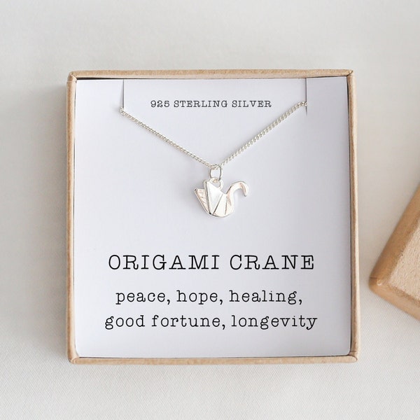 Origami Crane Necklace, Paper Crane Charm, Crane Pendant, Symbol of Peace, Hope, Bird Necklace, Gift For Her, Sterling Silver