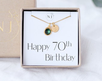 70th Birthday Gift For Her, 70th Birthday Necklace, 70th Birthday Gifts For Women, Initial & Birthstone Necklace, Grandma, Grandmother Gift