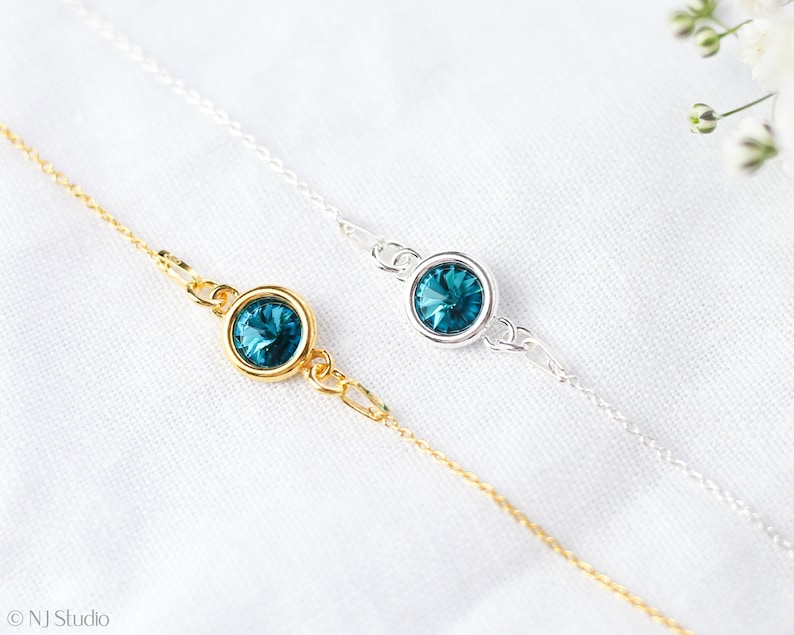 December Birthstone Bracelet, Birthday Gift For Her, December Birthday Gift, Blue Zircon Bracelet, Sterling Silver, Mum Birthday,Sister Gift zdjęcie 2