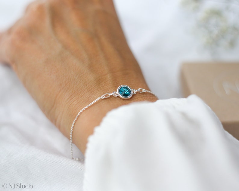 December Birthstone Bracelet, Birthday Gift For Her, December Birthday Gift, Blue Zircon Bracelet, Sterling Silver, Mum Birthday,Sister Gift zdjęcie 8