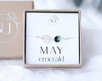 Birthday Gift For Her, May Birthday Gift, Emerald Bracelet, Initial Bracelet, May Birthstone Gift, Birthday Gifts For Her, May Emerald