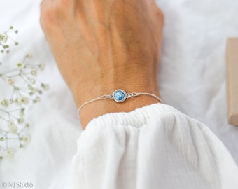 March Birthstone Bracelet, Aquamarine Bracelet, Birthday Gift For Her, March Birthday Gift, Sterling Silver, Mum Birthday, Sister Gift Idea