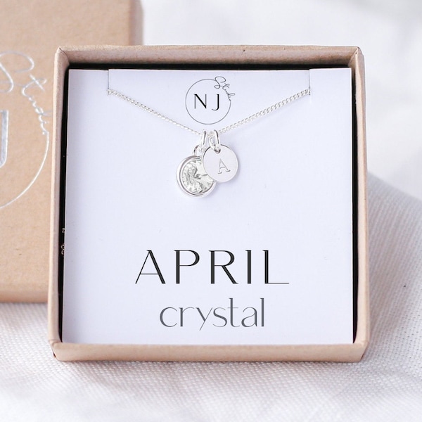 April Birthday Gift, Personalised Birthday Gift For Her, April Crystal Birthstone & Initial Necklace,April Birthstone,Gift For Born In April