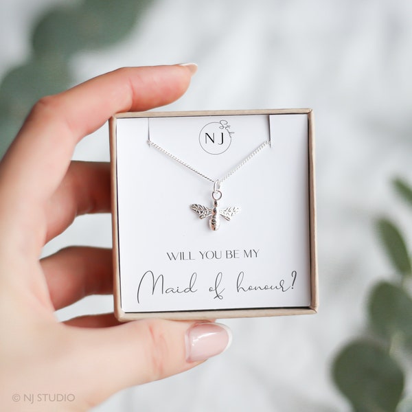 Maid Of Honour Gift, Maid Of Honour Necklace, Sterling Silver Bee Necklace