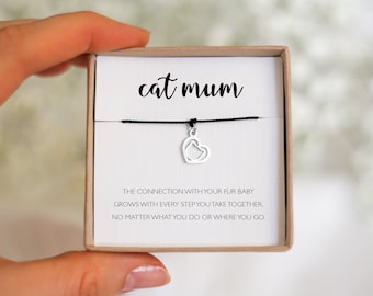 Cat Mum Wish Bracelet, Cat Mum Gift, Cat Bracelet, 925 Sterling Silver Adjustable Cord Wish Bracelet, Gift For Cat Lover, Cat Charm, Cat Mum