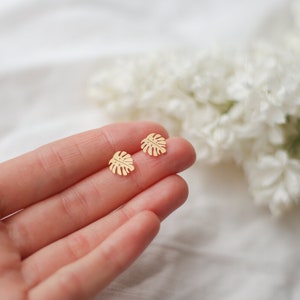 Monstera Earrings, Monstera Studs, Tropical Leaf Earrings, Gift For Her, Gold Monstera Jewellery, Bridesmaid Earrings, Dainty Women's Studs image 10