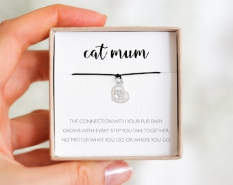 Cat Mum Wish Armband, Pet Paw Armband, Cat Mum Gift, 925 Sterling Zilver Verstelbare Wish Armband, Cadeau voor kattenliefhebber, Cat Charm, Cat Mum