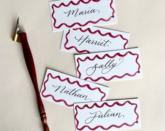 Wavy Design Hand Calligraphy Wedding and Event Place Cards