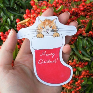 Milieuvriendelijke sticker van Meowy kerstsok kat