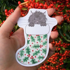 Adesivo ecologico a forma di gatto per calza di Natale