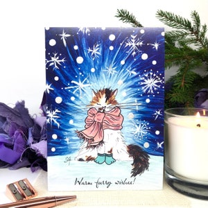 Tarjeta de Navidad con deseos peludos y cálidos para gatos