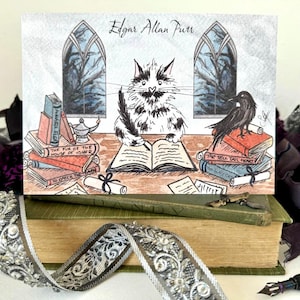 Carte de voeux Edgar Allen Poe, chat, imprimée