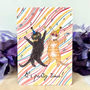 C'est la fête ! Carte d'anniversaire chat, imprimée
