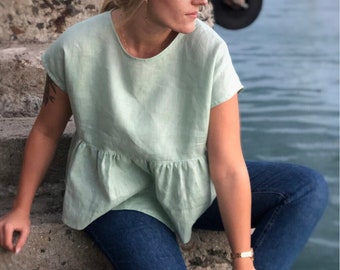 Ruffle linen loose top MALIE